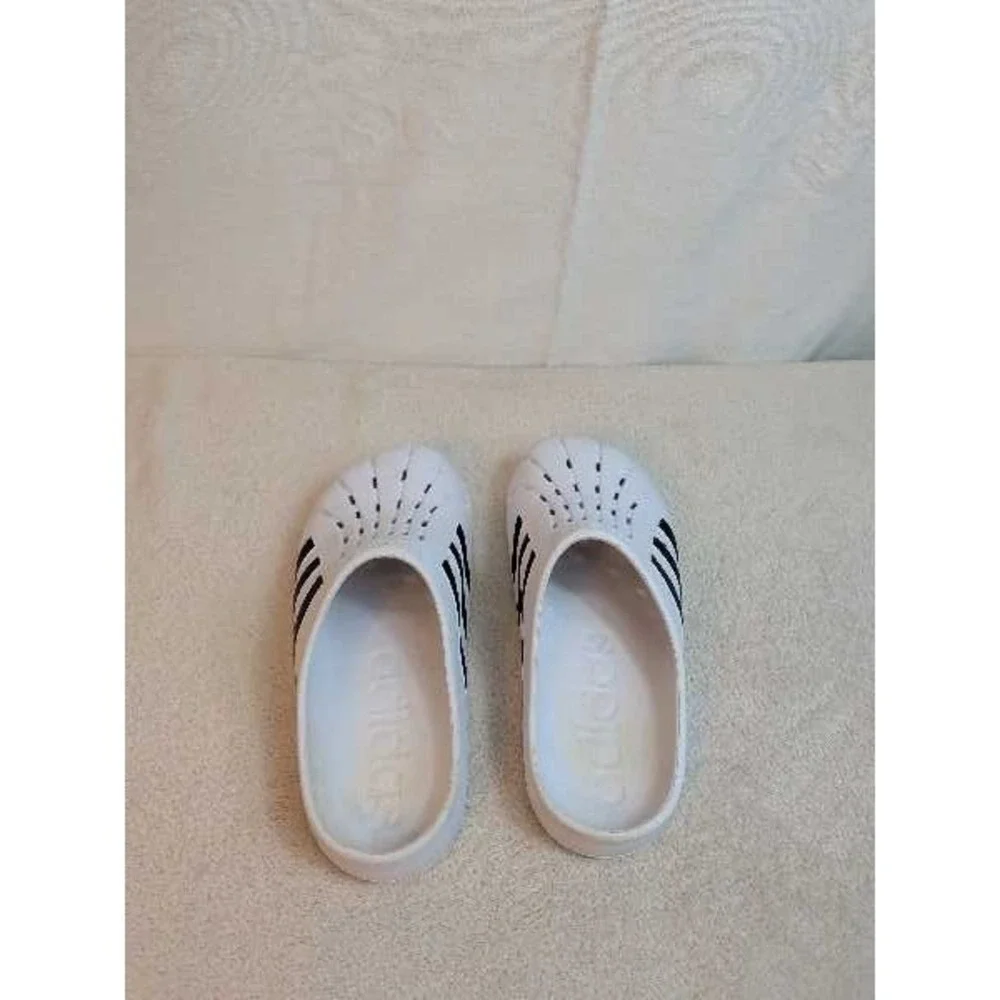 Adidas Adilette Aqua Slides White Black 3 Stripe Athleisure Clogs Mules Mens 8